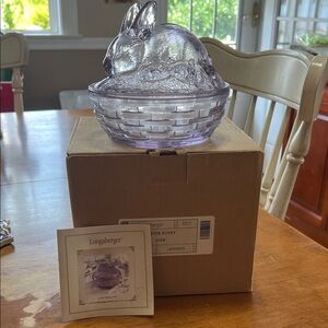 Longaberger Lavender Glass Easter Bunny Dish